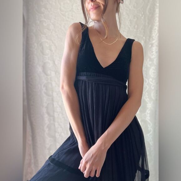 Anthropologie Ruth Black Velvet and Silk Empire Waist Party Cocktail Dress - Picture 6 of 16